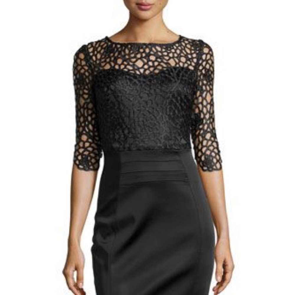 Black satin dress.